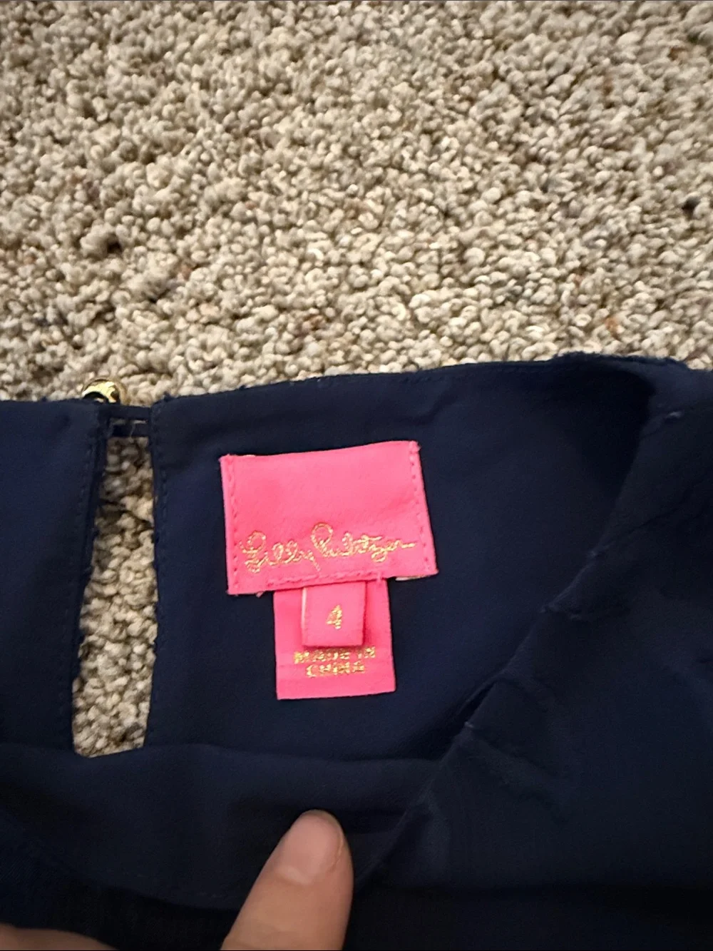 Lilly Pulitzer Girls Mini Darlah Dress Navy short sleeve Ruffle Bow Size 4